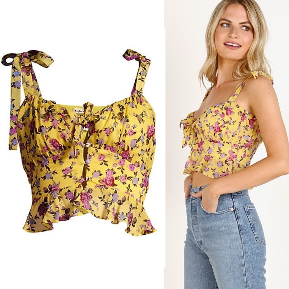 For Love And Lemons Yellow Floral Top